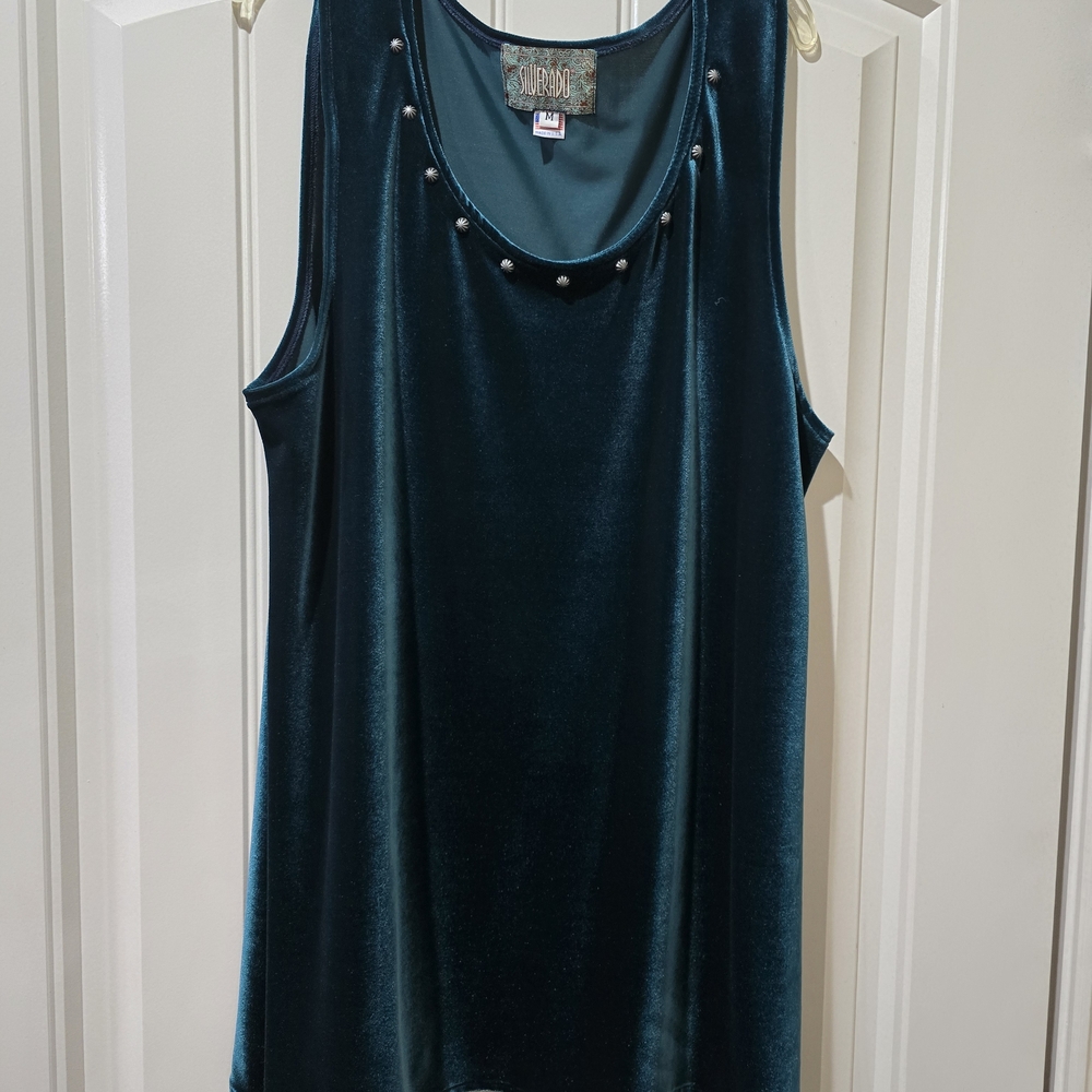 SILVERADO Dark TEAL Velvet Tank with Studs SIZE M Runs Generous
